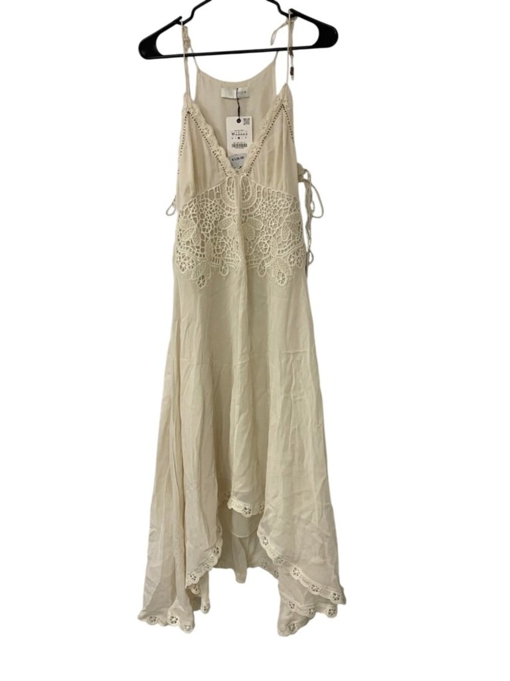 Zara Womens Asymmetrical Crochet Midi Dress Medium Ecru V-Neck 5107/276 DEFECT - Picture 2 of 16